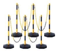 VEVOR Poteau de Signalisation 6PCs Poteau de Délimitation sur Socle Remplissable Hauteur Réglable Cône de Signalisation Longue Chaine 2,4 m pour Contrôle de Circulation Chantier Parking Jaune et Noir