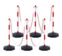 VEVOR Poteau de Signalisation 6PCs Poteau de Délimitation sur Socle Remplissable Hauteur Réglable Cône de Signalisation Longue Chaine 2 m pour Contrôle de Circulation Chantier Parking Rouge et Blanc