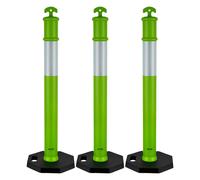 VEVOR Poteau de Signalisation 3PCs 114 cm, Balise de Délimitation avec Base Lestée et Bandes Réfléchissantes, Délinéateur de Circulation pour Contrôle des Foules, Chantier Stationnement, Vert