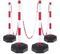 VEVOR Poteau de Signalisation Lot de 4Pcs Poteaux de Circulation Délimitation Plastique 84cm Hauteur Kit de Poteaux Balisage Rouge Blanc avec 1,4m Chaîne pour Parking Allée Terrain de Construction