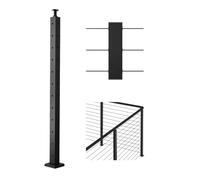 VEVOR Poteau Garde Corps, 1067x50,8x50,8 mm, Poteau Rampe d'Escalier à Câble avec Trous Pré-percés L, Acier Inoxydable SUS304, Support Horizontal et Incurvé, pour Main Courante, Balustrades, Noir