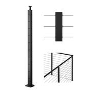 VEVOR Poteau Garde Corps, 914 x 25,4 x 50,8 mm, Poteau Rampe d'Escalier à Câble avec Trous Pré-percés L, Support Horizontal et Incurvé, pour Main Courante, Balustrades, Noir, 1JZLGZXHS914IVCFL001V0