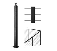 VEVOR Poteau Garde Corps, 914 x 50,8 x 50,8 mm, Poteau Rampe d'Escalier à Câble avec Trous Pré-percés L, Support Horizontal et Incurvé, pour Main Courante, Balustrades, Noir, 1JZLGZXHS914ZPBNY001V0