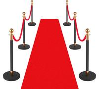 VEVOR Poteaux de délimitation, lot de 6 pièces, système de guidage des personnes avec tapis rouge (10 m) et 4 cordes en velours rouge (1,5 m), poteaux de délimitation avec socle rechargeable pour conc