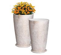 VEVOR Pot de fleurs conique 530 mm – Lot de 2, finition pierre, beige, drainage efficace