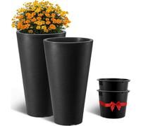 VEVOR Pot de Fleurs, Lot de 2, Grande Jardinière Plantes Conique 590 mm, Design Moderne, Système de Drainage Efficace, avec Bac Plantation, pour Jardinage de Porche, Patio, Extérieur, Intérieur, Noir