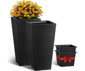 VEVOR Pots de fleurs, set de 2, Grand pot de plantes 570mm, Design moderne, Pot de plantes, pour véranda, terrasse, extérieur, intérieur, Noir