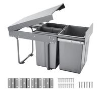 VEVOR Poubelle coulissante pour armoire de cuisine, collecteur de déchets sous évier, 20 L et 10 L x 2, conteneur à déchets avec système coulissant à extension complète en métal robuste et poignée