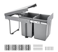 VEVOR Poubelle coulissante pour armoire de cuisine, collecteur de déchets sous évier 20 L x 2, conteneur à déchets sous montage avec système coulissant à extension complète en métal robuste et poignée