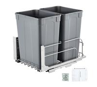 VEVOR Poubelle Coulissante sous Évier et sous Plan 2x32,8 L, Collecteur de Déchets avec Système Coulissant en Métal à Fermeture Douce, Système de Tri Sélectif Placard Meuble Bas, Cuisine, Gris