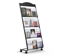 VEVOR Présentoir à brochures 4 niveaux, porte-brochures sur pied avec roulettes, porte-revue robuste pour journaux, présentoir à magazines mobile pour expositions, bureaux, hôtels, salons artisanaux