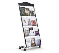 VEVOR Présentoir à brochures 4 niveaux, porte-brochures sur pied avec roulettes, porte-revue robuste pour journaux, présentoir à magazines mobile pour expositions, bureaux, hôtels, salons artisanaux