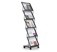 VEVOR Présentoir à brochures 5 niveaux, porte-brochures sur pied avec roulettes, porte-revue pliable pour journaux, présentoir à magazines en métal pour expositions, bureaux, hôtels, salons artisanaux