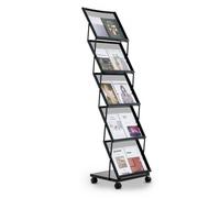 VEVOR Présentoir à brochures 5 niveaux, porte-brochures sur pied avec roulettes, porte-revue pliable pour journaux, présentoir à magazines en métal pour expositions, bureaux, hôtels, salons artisanaux