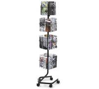 VEVOR Présentoir à Brochures et Cartes Postales 4 Niveaux, Porte-Brochures sur Pied 32 Pochettes, Porte-Revues Magazines Journaux Mobile, Rotatif à 360°, avec 5 Roues, pour Magasin Foire Exposition