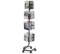 VEVOR Présentoir à Brochures et Cartes Postales 4 Niveaux, Porte-Brochures sur Pied 32 Pochettes, Porte-Revues Magazines Journaux Mobile, Rotatif à 360°, avec 5 Roues, pour Magasin Foire Exposition