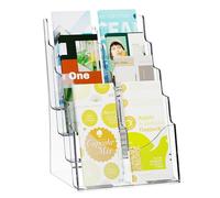 VEVOR Présentoir de Table en Acrylique Transparent, Porte-Brochures à 4 Niveaux, Porte-affiche de Comptoir et Montage Mural, pour Prospectus, Revues, Magasines, Exposition, Restaurant, Bureau