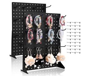 VEVOR Présentoir Panneaux Perforés, 44 x 33,5 cm, Lot de 2, avec 30 Crochets, Charge 5 kg, Panneau Perforé de Rangement Acier Laminé à Froid Épais pour Épicerie, Magasin de Détail, Bijouterie, Noir