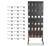 VEVOR Présentoir Panneaux Perforés sur Pied, 60 x 167 cm, avec Plaque de Base sur Roulettes, 30 Crochets, Panneau Perforé de Rangement Acier Laminé à Froid Épais pour Magasin Détail, Bijouterie, Noir