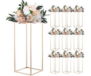 VEVOR Présentoir pour fleurs de mariage 250x250x600mm, 10 pcs. Tabouret à fleurs, présentoir à fleurs avec support métallique, tabouret rectangulaire doré pour plantes pour mariages, fêtes, anniversai