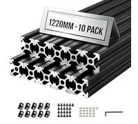 VEVOR Profilé Aluminium Extrudé 2020 10 PCS Profilé Alu Anodisé 1220 mm Rainure en T Standard Européen pour Châssis d'Imprimante 3D, Machine CNC, Mobilier, Établis, Bricolage, Haute Résistance, Noir