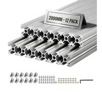 VEVOR Profilé Aluminium Extrudé 2020 12 PCS Profilé Alu Anodisé 2000 mm Rainure en T Standard Européen pour Châssis d'Imprimante 3D, Machine CNC, Mobilier, Établis, Bricolage, Haute Résistance, Argent