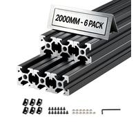 VEVOR Profilé Aluminium Extrudé 2020 6 PCS Profilé Alu Anodisé 2000 mm Rainure en T Standard Européen pour Châssis d'Imprimante 3D, Machine CNC, Mobilier, Établis, Bricolage, Haute Résistance, Noir