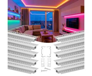 VEVOR Profilé Aluminium LED Encastrable 2 m Lot de 10 Canal LED pour Plaque de Plâtre Éclairage Murs Plafonds, avec Diffuseur Blanc Laiteux, Embouts et Clips de Fixation, Aluminium Anodisé Argent