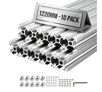 VEVOR Profilé Aluminium Extrudé 2020 10 PCS Profilé Alu Anodisé 1220 mm Rainure en T Standard Européen pour Châssis d'Imprimante 3D, Machine CNC, Mobilier, Établis, Bricolage, Haute Résistance, Argent