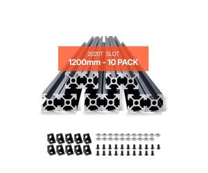 VEVOR Profilés d'Extrusion en Aluminium 2020, Lot de 10, Rail Linéaire Anodisé Norme Européen Rainure en T 1200 mm, Haute Résistance, pour Imprimante 3D, Machine Bricolage CNC, Gravure au Laser, Noir