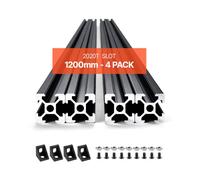 VEVOR Profilés d'Extrusion en Aluminium 2020, Lot de 4, Rail Linéaire Anodisé Norme Européen Rainure en T 1200 mm, Haute Résistance, pour Imprimante 3D, Machine Bricolage CNC, Gravure au Laser, Noir
