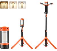 VEVOR Projecteur de chantier LED avec trépied, lampe de travail 10 Ah, lumière de camping rechargeable, avec 3 têtes de lampe, support de trépied amovible, 2200 LM 3000 K-6500 K dimmable, éclairage po