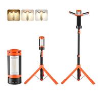 VEVOR Projecteur LED sur trépied amovible, 2200 LM, lampe de travail LED rechargeable sans fil pour camping, 8 Ah, avec trois têtes, intensité variable 3000 K-6500 K, éclairage de chantier portable