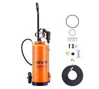 VEVOR Pulvérisateur Acier Inoxydable Industriel à Roulettes, Capacité Env. 13,2 L, Pompe Manuelle, 25-60 PSI, avec Lance 52 cm, Tuyau 1,2 m et 3 m, 2 Buses Laiton, pour Chantier Construction, Jardin