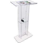 VEVOR Pupitre de Conférence 68,5x33x120 cm Podium de Présentation Acrylique Plan Incliné avec Étagère de Stockage Lutrin Débout pour Présentation Réception Bureau École Église Restaurant Transparent