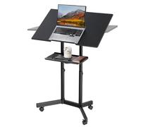 VEVOR Pupitre de Conférence Réglable en Hauteur 103-124 cm Noir en Acier, Podium Bureau Mobile Ordinateur Portable, Inclinable 0-30°, Étagère Réglable à 2 Positions, pour École, Église et Événements