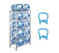 VEVOR Rack à bonbonnes Support bouteilles d'eau 5 niveaux 2 rangées Capacité 10 x 18,9 L Argent