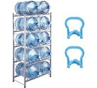 VEVOR Rack à bonbonnes Support bouteilles d'eau 5 niveaux 2 rangées Capacité 10 x 18,9 L Argent