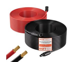 VEVOR Rallonge Panneau Solaire 6 mm² Câble d'Extension de Panneau Solaire 19,81 m Noir 19,81 m Rouge avec Connecteurs MC4 pour Systèmes Photovoltaïques Extérieurs, Fil de Cuivre Étamé, Étanche IP67
