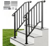 VEVOR Rampe d'Escalier Extérieure pour 2-3 Marches Lot de 2, Main Courante, Style Rétro Arqué, pour Personnes Âgées, Marches en Béton, Porche et Terrasse, avec Kit de Fixation, Acier au Carbone, Noir