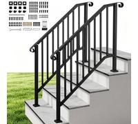 VEVOR Rampe d'Escalier Extérieure pour 3-4 Marches Lot de 2, Main Courante, Style Rétro Arqué, pour Personnes Âgées, Marches en Béton, Porche et Terrasse, avec Kit de Fixation, Acier au Carbone, Noir
