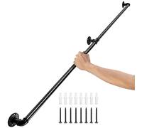 VEVOR Rampe Escalier Murale 1,2 m Main Courante Acier Carbone Garde-Corps Métal Capacité Charge 200 kg/Tube Rambarde en 2 Tubes 32 mm 3 Supports Muraux pour Enfants Personnes Âgées Intérieur Extérieur