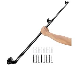 VEVOR Rampe Escalier Murale 1,2 m Main Courante Acier Carbone Garde-Corps Métal Capacité Charge 200 kg/Tube Rambarde en 2 Tubes 32 mm 3 Supports Muraux pour Enfants Personnes Âgées Intérieur Extérieur