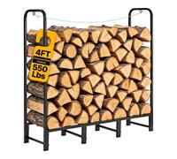VEVOR Range-bûches Extérieur 122x32x118,5 cm Porte-bûches en Métal Noir pour Cheminée, Terrasse, Cour, Charge 250 kg, Structure Acier Carbone, Support à Bois de Chauffage Robuste avec Accessoires