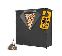 VEVOR Range-bûches Extérieur Toit PVC & Housse 185,5 cm Porte-bûches Noir pour Cheminée, Terrasse, Cour, Charge 730 kg, Structure Acier Carbone, Support à Bois de Chauffage Métal avec Accessoires
