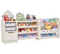 VEVOR Rangement de jouets Bibliothèque Étagère à jouets PEHD, 4 étages de rangement multifonctionnel avec 10 bacs flexibles en plastique, pour chambre à coucher Salle de hambre d'enfant (Gris