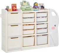 VEVOR Rangement pour jouets Étagère à jouets en forme d'éléphant, rangement multifonctionnel à 4 niveaux avec 10 bacs en plastique souples, pour chambre à coucher ou salle de ris + beige)