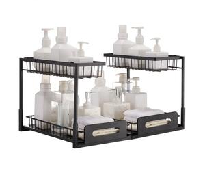 VEVOR Rangement sous Évier 2 Niveaux 270 mm de Large 360 mm de Profondeur, Étagère Coulissante pour Placard Métallique, Organisateur Coulissant 2PCs, Taille d'Installation du Placard 648x394x330 mm