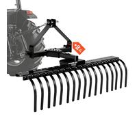 VEVOR Râteau Paysager Tracté 127 cm Râteau Déchaumeur Remorquable 3 Points pour Tracteurs Catégorie 1 Éliminer Chaume, Herbe Morte, Branches, Aérer Pelouse Gazon, Angle Réglable, 17 Dents en Acier