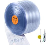 VEVOR Rideau à Lanière PVC, 3048x30,5 cm Rideau Lamelles Transparent Bande Plastique Nervurée Épaisseur 2 mm Rouleau Résistant avec Mètre de Poche pour Portes Supermarché, Garage, Entrepôt, Extérieur